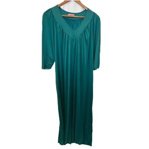 VTG Gilead Teal Nightgown XXL Maxi 60-70s Peignoir Mumu Granny Pockets READ SIZE